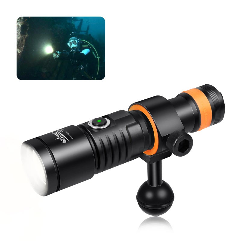 ORCATORCH D530V 1200 Lumens Underwater Video Light, 120Â° Super Wide Beam Dive Flashlight, 2 Modes with ZJ18 Ball Joint, IP68 Waterproof (150m) for Scuba Diving Photography/Videography - Image 1